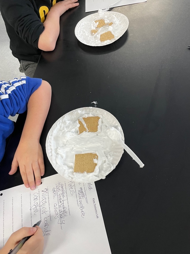 6th grade science is using shaving cream and graham crackers to learn about different plate boundaries! 